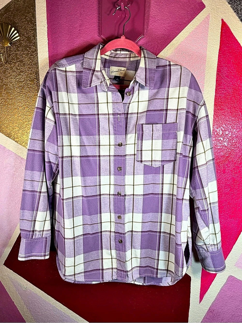 Universal Thread Lavender Plaid Oversized Flannel Button Up Shirt Women's S